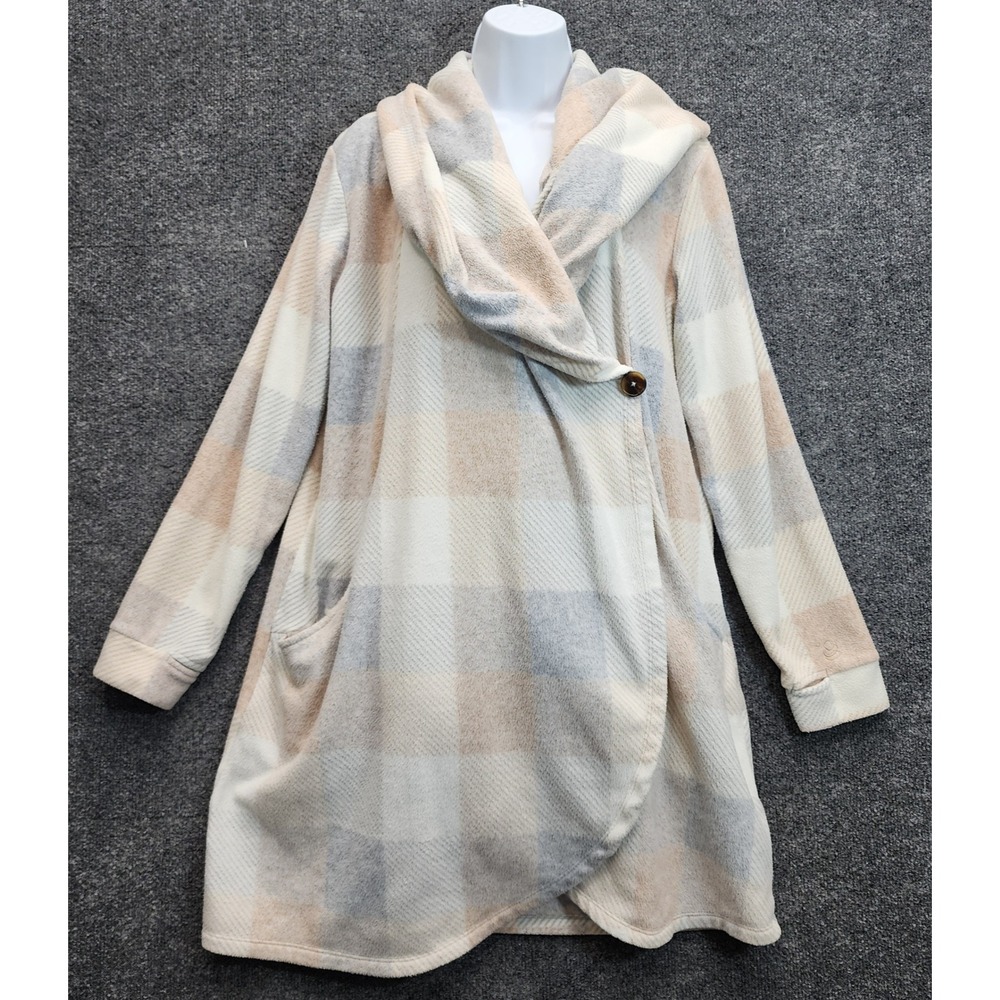 Cuddl Duds Womens Plaid Fleece Wrap Cardigan Cozy Cabin Hygge Stretch Top Medium